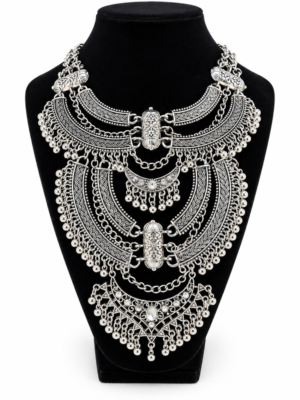 Silver-toned Bohemian Layered Statement Necklace - Bold Feminine Jewelry